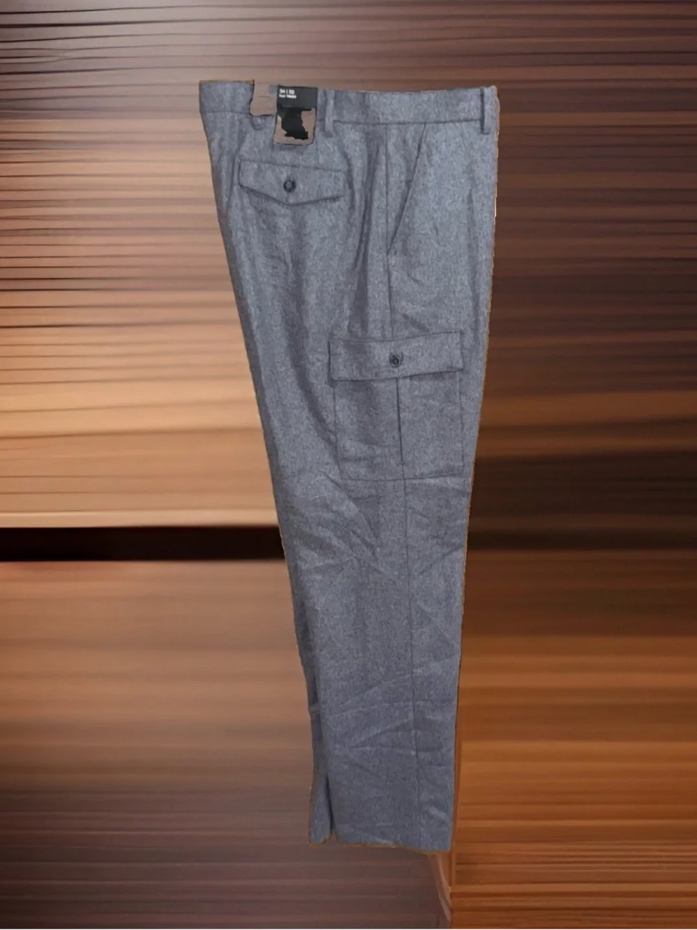 NWT Claiborne Men's Charcoal Heather Wool Blend Cargo Dress Pants-34”x32”